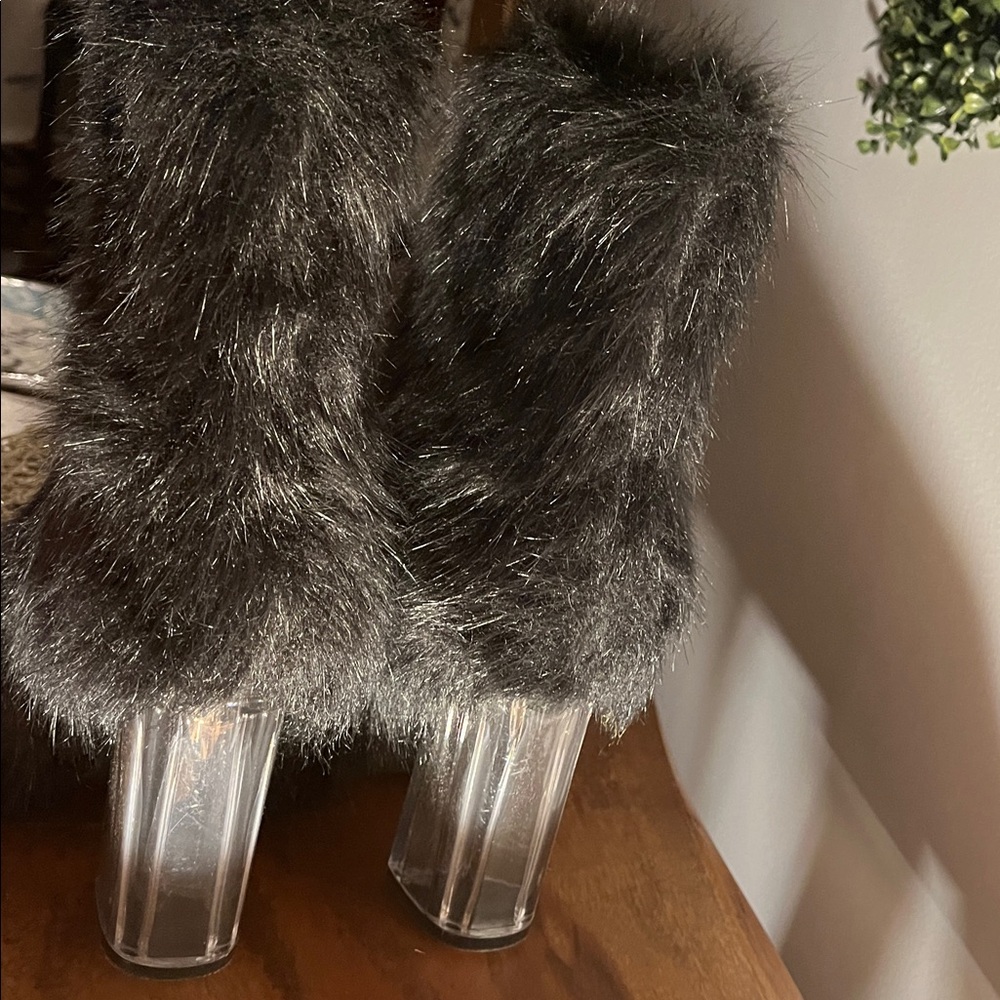 Dolls Kill Black Faux Fur Heeled Boots